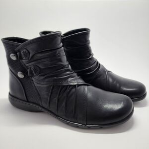 Rockport Cobb Hill Pandora Women's Black Ankle Booties with Button Detail